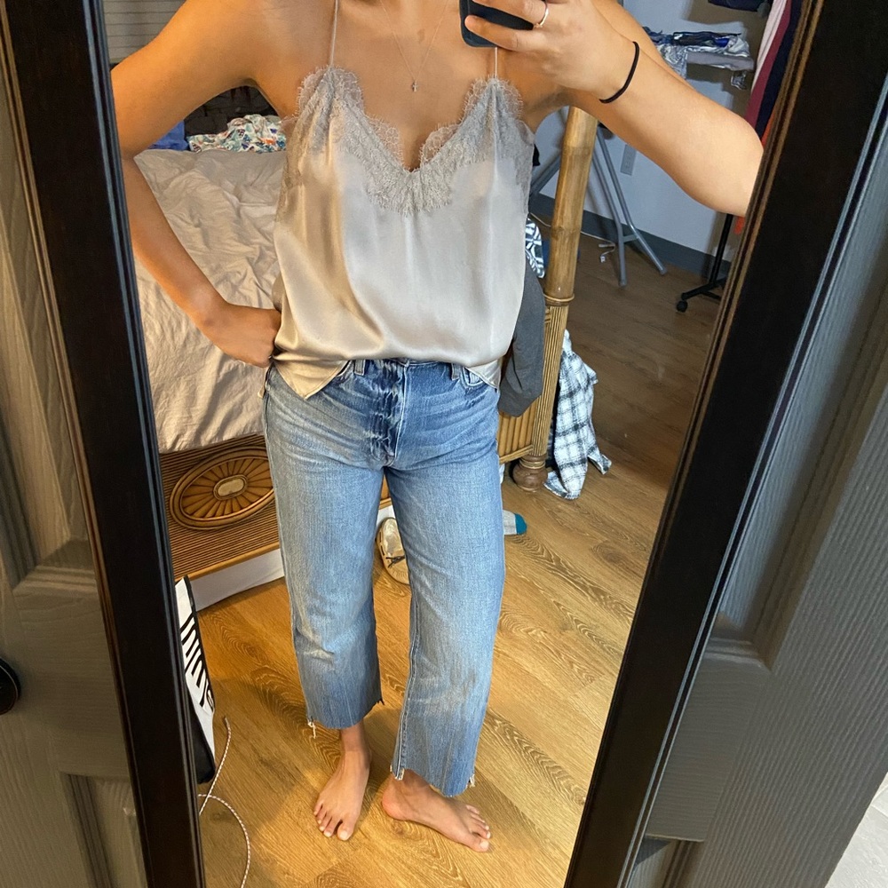 CAMI NYC grey silk racer back tank